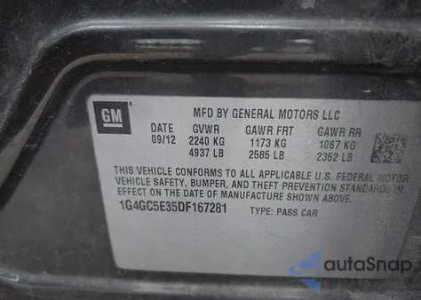 2013 Buick Lacrosse Leather Group z USA, uszkodzony, nr VIN 1G4GC5E35DF167281